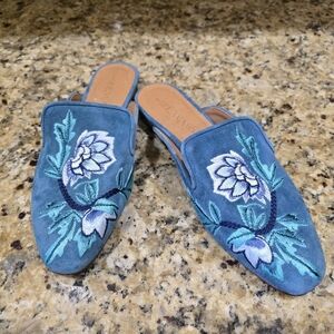 GeeWaWa Anthropologie Sundance Slide on Mules Shoes Sandals Size 37 Blue Floral